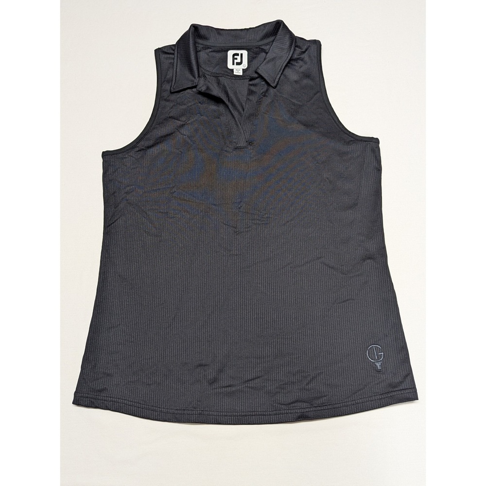 FootJoy Womens Sleeveless Golf Polo Shirt Black Ribbed Stretch Top 29805 L